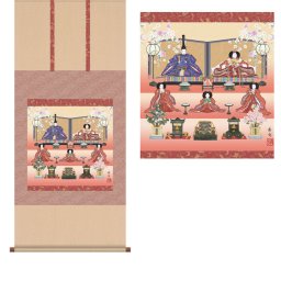 掛軸 「段飾り雛」 伊藤香旬 筆 [ 収納箱 10年保証 受注生産 床の間 和風 掛け軸 日本製 国内産 国産 お雛様 雛祭り 女児 厄除け お正月明け 陽春 名画 縁起物 プレゼント 画寸 送料無料 ]