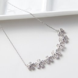 ネックレス キュービックジルコニア ホワイト 真鍮 シルバー 小豆 アズキチェーン カニカン おしゃれ 可愛い かわいい モチーフ フラワー 花 40cm+5cm n15073116