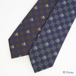 ディズニー／ネクタイ 　(ミッキー・市松柄)  紺グレー、紺茶　Disney necktie ポリエステル100%　プレゼント ギフト　新生活 新社会人 新入社員 フレッシャーズ　ブランドネクタイ  父の日　クリスマス　バレンタイン　キャラクター　ミッキー　DND50031