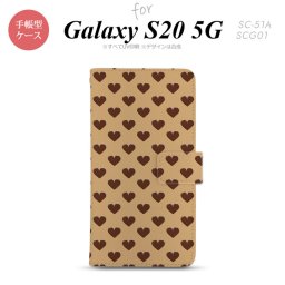 SC-51A SCG01 Galaxy S20 5G 手帳型 スマホケース 全面印刷 おしゃれ ストラップホール 内側にカードポケット付き ハート 茶 nk-004s-s20-dr171
