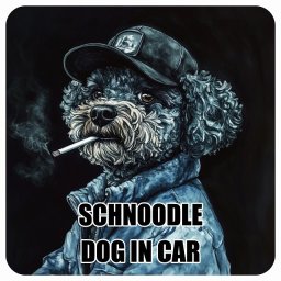 SCHNOODLE シュナプー DOG IN CAR カーステッカー 犬 作業服 ちょい悪 13x13cm 正方形 防水 屋外 屋内 ドッグオンボード デカール