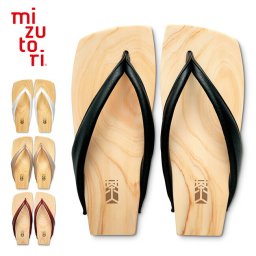 1-2W mizutori みずとり 茶人[黒や赤などの本革の鼻緒がおしゃれな下駄(メンズ ファッション) 男の和服はもちろん洋服にも合う日本の履物(男性用 下駄) みずとりのげた]
