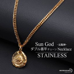 ステンレス 太陽神ネックレス 18KGP ミニペンダントネックレス ゴールドネックレス 金 ゴールド ネイティブ 太陽 サン ゴッド ラグジュアリー ダブル喜平チェーン 映える メンズ 男性 人気 流行り 金属アレルギー対応
