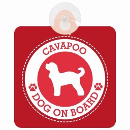 セーフティサイン DOG ON BOARD Cavapoo キャバプー レッド 安全運転 車内用 吸盤タイプ 煽り運転対策 収れん火災防止タイプ 安全対策 カーサイン 吸盤 肉球マーク