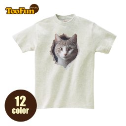 【Tシャツ 半袖 】038 猫 キャット 子猫 騙し絵 だまし絵 破け メンズ レディース  [ 5.6オンス 厚手 綿100% 長持ちで肌触りが良い 天然素材 敏感肌] コットン シャツ 白 黒 キャンプ アウトドア 服 服装 人気 ブランド 夏服 無地 人気 おしゃれ トップス