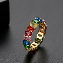 リング キュービックジルコニア ホワイトとマルチカラー 真鍮 イエローゴールド シルバー 11号 14号 16号 18号 大人気 フルエタニティ レインボーカラー 幅5mm r19103002