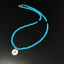 【天然石ギフト】 一点物［トップのイニシャルを選べます］磁気ヘマタイト カットターコイズ ネックレス プロスポーツ選手も愛する アクセサリー 天然石 ブレスレット 京海堂 jni2 誕生日プレゼント 天然石好きへ 無料ラッピング