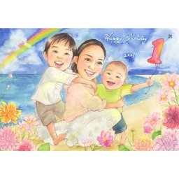 子どもの誕生日プレゼントに美しい風景の思い出似顔絵 風景や建物もオプション対応でお描きできますあきよ 両親 父 母 祖父 祖母 おじいちゃん おばあちゃん 旦那 夫 妻 嫁 お母さん お父さん  家族 男性 女性 友達 友人 上司 先輩 同僚 喜ばれる プレゼント お祝い ギフト