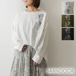 【SALE 20%OFF】【BARNDOOR バーンドア】 コットン ポケット 女の子 プリント ワイド プルオーバー カットソー / ロングスリーブ (1191151g)レディース 春 夏 Tシャツ ゆったり 北欧 ナチュラル 服 新作 コーディネート 人気 30代 40代 50代 60代 母の日 クリスマス ギフト プレゼント