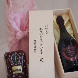 贈り物いつもありがとう木箱と珈琲豆セットオススメ珈琲豆(特注ブレンド200g)ドンペリニヨンピンクシャンパン (フランス) 720ml