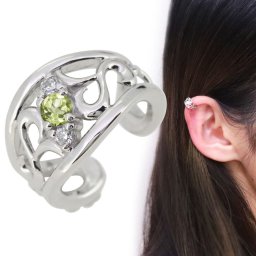 ノンホールピアス イヤーカフ レディース 片耳用 イヤカフ プラチナ ペリドット 唐草