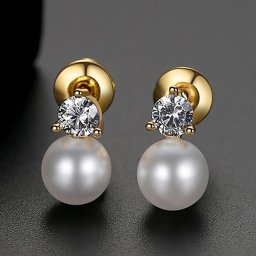 ピアス 両耳用 キュービックジルコニア 真鍮 ホワイト イエローゴールド シルバー スタッド 中粒 小さめ 小ぶり 可愛い かわいい イミテーションパール e19111901