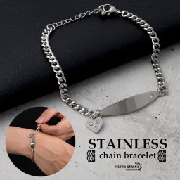 ステンレス ハート チャーム 喜平チェーンブレスレット CZ キュービックジルコニア silver 銀色 シルバー シンプル 男性 金属アレルギー対応 メンズ