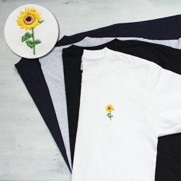 名入れ無料 名前入りTシャツ tシャツ ヒマワリ 向日葵 ひまわり 花柄 厚手 メンズ レディース 半袖 クルーネック ワンポイント刺繍 ユニセックス S M L XL 6.2オンス コットン 綿 ホワイト 白 ブラック 黒 アッシュ ライトグレー ネイビー 紺 母の日 プレゼント 送料無料