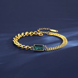 ブレスレット レディース キュービックジルコニア グリーン ステンレス イエローゴールド フリーサイズ tb21052603