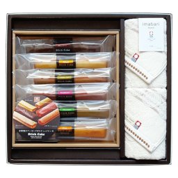 実りの秋の贈り物 グリーンモードエコドットタオル&スティックケーキギフト 今治タオル&スイーツ フェイスタオル（34×80cm）×2、スティックケーキ（プレーン･チョコ･ラズベリー･ブルーベリー･チーズ･ピスタチオ･レモンティ）×各1