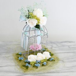 【最後の1点】蒼風のとりかご ― 白薔薇と六つの祈り ―　プリザーブドフラワー　ドライフラワー 水晶　お祝い 　飾り　ウェディング