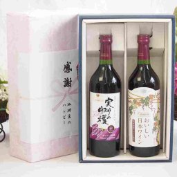 実りの秋の贈り物 感謝の贈り物ボックス 国産やや甘口赤ワインと国産ワインセット(国産葡萄100％使用 おいしい日本ワイン 赤ワイン 中口(山梨県)720mlヴィンテージ実りの収穫 赤ワイン720ml