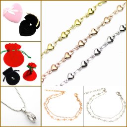 【選べる長さ】 ステンレス ネックレス チェーン 金属アレルギー対応まとめ買い セット売り フルセット ブレスレット レディース スイートハート(シルバーゴールドピンク) ネックレスチェーン 父の日ギフト 男性ギフト ユニセックス ジーラブ