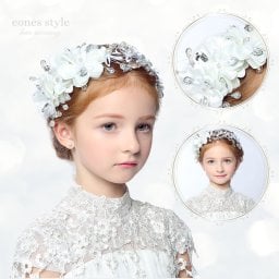 ヘアアクセサリー 子供 ピアノ発表会 手作り 髪飾り 女の子 レディース 花 白花 パール ビジュー ティアラ カチューシャ ワイヤー ホワイト リボン フォーマル 誕生日 プレゼント 結婚式 ブライダル ウエディング 写真撮影  (FD6)