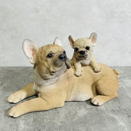 犬 置物 大きい かわいい 親子フレンチブルドッグ 横幅27cm woobia ウービア おしゃれ ガーデン インテリア オブジェ プレゼント 北欧 玄関 雑貨 動物 モダン 面白い 庭 ギフト 屋外 家 リアル 玄関先 卓上 ガーデンオーナメント ガーデニング