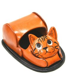 スマホスタンド　ねこ　【レザー 本革 VANCA バンカクラフト革物語 国産 ハンドメイド 贈り物 即納】
