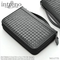 クラッチバッグ 小さめセカンドバッグ 大きめ長財布 intreno ダブルファスナー ブラック 黒 イントレチャート 編み込み バック かばん 鞄 レディース メンズ カバン 牛革 レザー 本革 NO.1775