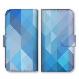 ＼全機種対応／ スマホケース 手帳型 スマホカバー 手帳タイプ スマートフォン ケース カバー モザイク トライアングル ブルー かわいい おしゃれ かっこいい カードホルダー付き カード収納 合皮 合成レザー