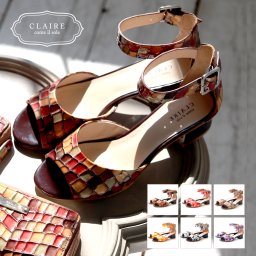 CLAIRE クレア 【送料無料】 プレゼント ギフトサンダル レディース ヒール CLAIRE ステンドグラス イタリアン レザー イタリア ストラップサンダル アンクルストラップ ローヒール かわいい 大人 おしゃれ 可愛い シンプル