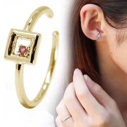 イヤーカフ ゴールド 18k 18金 レディース 片耳用 1月誕生石 ガーネット イヤカフ