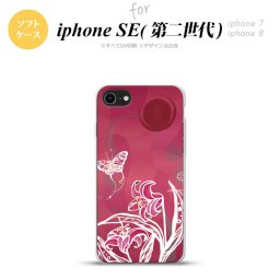 iPhoneSE 2 第二世代 iPhone8&iPhone7 共用 スマホケース 背面カバー ソフトケース 蝶と花 ピンク おしゃれ かわいい かっこいい メンズ レディース nk-ise2-tp1542