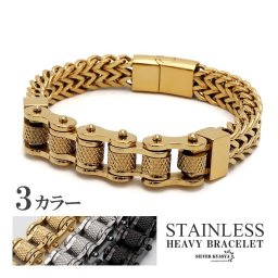ごつめ チェーンブレスレット バイクチェーン 重厚 ブレスレット ステンレス メンズ ゴールド シルバー ブラック gold 金 銀 黒 男性 金属アレルギー対応