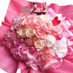 ドナルド デージー ハート 花束風 ピンク ホワイト プリザーブドフラワー入りギフト