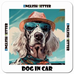 海 麦わら帽子 サングラス 夏 English Setter イングリッシュセッター カーサイン 車 マグネットステッカー 犬 マグネット 強力 13x13cm 正方形 おしゃれ かわいい ドラレコステッカー 安全対策 危険運転 煽り運転 アニマル 動物 犬種別 屋外 防水 屋内