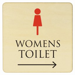 9x9cm トイレ 御手洗 TOILET トイレマーク ナチュラル＆カラー WOMENS 右 矢印 ピクトサイン 木製ドアサイン ドアプレート インテリア 施設 案内