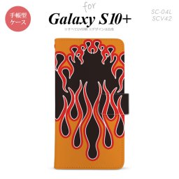 SC-04L SCV42 Galaxy S10+ 手帳型スマホケース カバー ファイヤー 炎 黒 赤 nk-004s-s10p-dr1304
