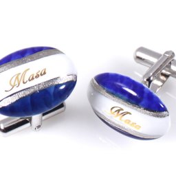 イニシャル入り　カフスボタン　白金ライン　呉須濃　藍色　伊万里ジュエリー【工房限定オリジナル商品】　メンズ　伊万里焼 還暦　銀婚式　喜寿　退職記念　贈り物　作品 外国人　お土産　プレゼント　記念品 アクセサリー　陶器　磁器　ギフト　記念日　和風