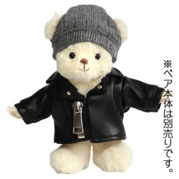 [6点までメール便可] ぬいぐるみ用 服 2点セット ライダースジャケット アウター 帽子 ビーニー ニット帽 ロック カジュアル ジャケット ぬい服 推しぬい ぬい活 推し活 ぬいぐるみの服 おしゃれ クール おしゃれこぐま 秋冬 誕生日プレゼント 女の子 男の子 テディベア くま おもちゃ コスチューム 身長12cm(4S)用 TBライダースジャケット 778001