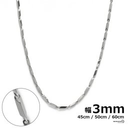 チェーンネックレス 幅3mm ステンレス silver シルバー 銀色 チェーン 多角形 カニカン 細身 金属アレルギー対応