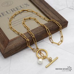 レディースネックレス 小豆チェーン 長小豆 パール ステンレス IPメッキ 18k 金メッキ マンテル ゴールド gold あずき オリジナル ハンドメイド 金属アレルギー対応 女性
