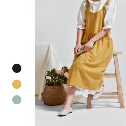 エプロン ワンピース型 レディース ロング丈 リネン 肩掛け カフェ屋 料理教室 花屋 おしゃれ 大きいサイズ ナチュラル
