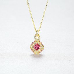 ネックレス キュービックジルコニア レッド シルバー925 イエローゴールド 小豆 アズキチェーン 引き輪 オールドマイン 小粒 4本爪 可愛い かわいい 40cm+5cm cn20061139