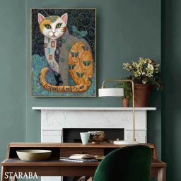 絵画 ファブリック ネコ 猫 パネル 枠付き 40×60cm アート 人気 モダン 絵 装飾 額入り画 額装込 インテリア アートパネル リビング プレゼント 壁掛け 壁絵 ホテル 旅館 カフェ アートフレーム 送料無料