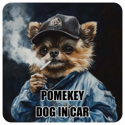 POMEKEY ポメキー DOG IN CAR カーステッカー 犬 作業服 ちょい悪 13x13cm 正方形 防水 屋外 屋内 ドッグオンボード デカール