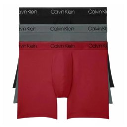 カルバンクライン Calvin Klein(CK) 肌着 ボクサーブリーフ ボクサーパンツ 前閉じ 3枚組 セット ロゴ マイクロファイバー ストレッチ 下着 男性用 NB2570 902 メンズ ブラック+コンボイ+レッドガラ