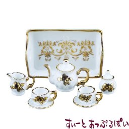 ミニチュア ロイターポーセリン ティーセット バロネッセ ゴールドフラワー RRP1347-6 ミニチュアハウス ドールハウス 用
