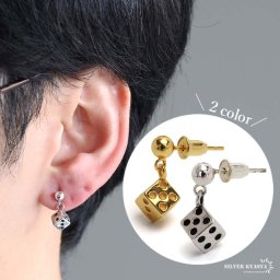 シルバー925 サイコロピアス シルバー ゴールド 18k gp ドロップピアス 骰子 さいころ ボールピアス プチプラ 片耳1点 金属アレルギー対応 イヤリング