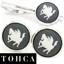 取寄品 陶華 TOHCA シルバー ラウンド ペガサスカメオ グレー カフスセット タイピンセット カフス ユニーク おもしろ 面白 面白い お揃い セット シルバー スーツアクセサリー専門店 誕生日 プレゼント プチギフト おしゃれ カフスマニア