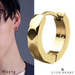 ライオンハート カッティング フープピアス サージカルステンレス ゴールド 片耳用 1点売り メンズ ブランド LION HEART