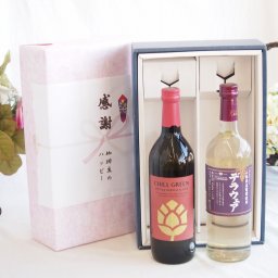 実りの秋の贈り物 感謝の贈り物ボックス マーガオの柑橘香麦焼酎と国産ワインセット(山梨県産葡萄使用 デラウエア白ワイン やや辛口(山梨県)720ml濱田酒造 麦焼酎 チルグリーン ビター＆トロピカル(長崎県) 750ml